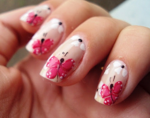 Pink Butterflies Nail Art Design Idea