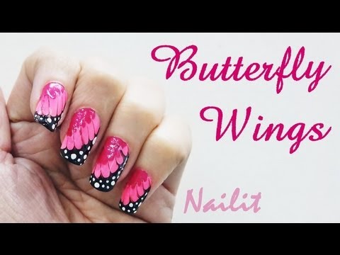 Pink Butterfly Wings Nail Art