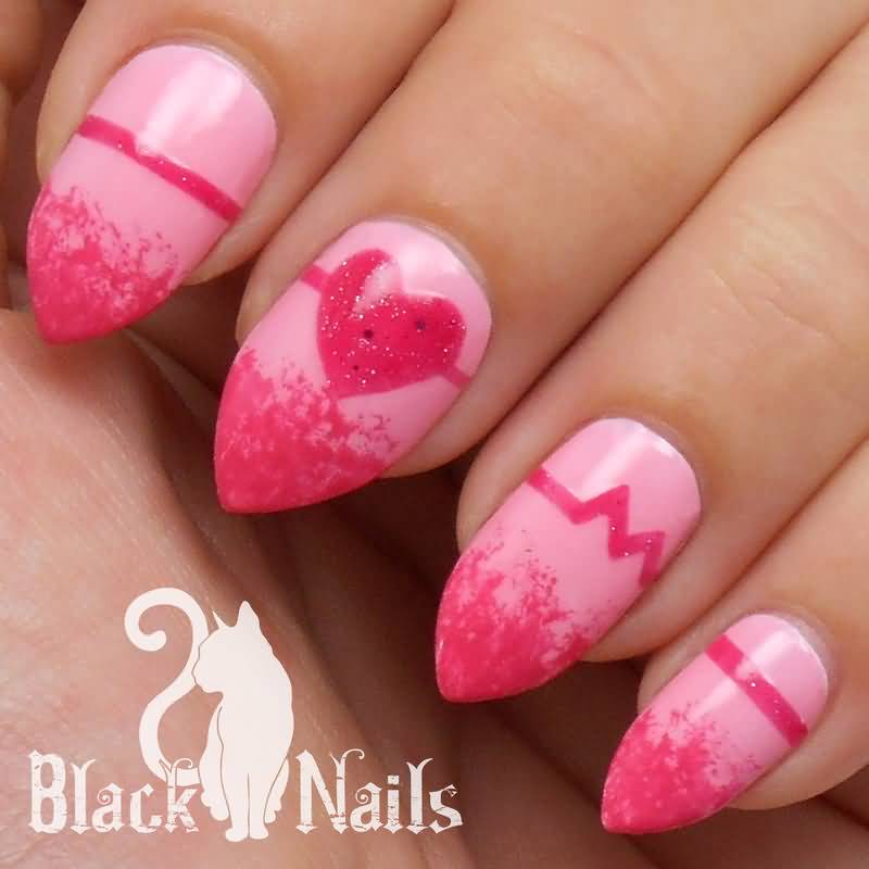 Pink Gel Heartbeat Nail Art