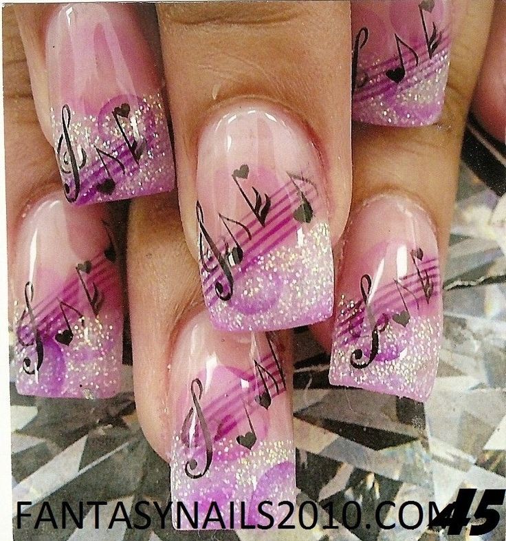 Pink Gel Music Nail Art Idea