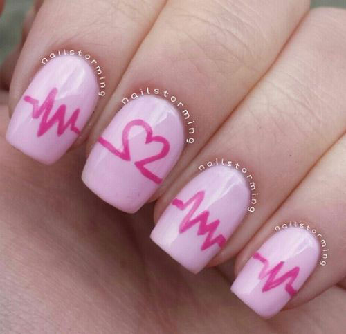 Pink Heartbeat Nail Art