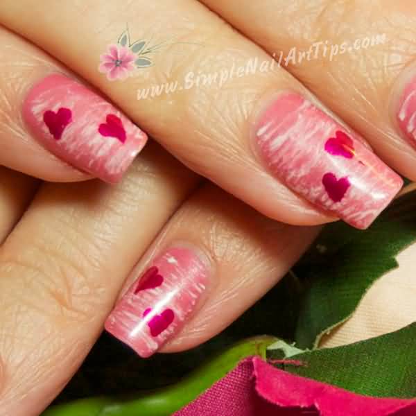 Pink Hearts Nail Art Design Idea