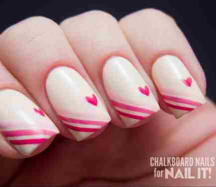 Pink Stripes And Hearts Nail Art Design Idea