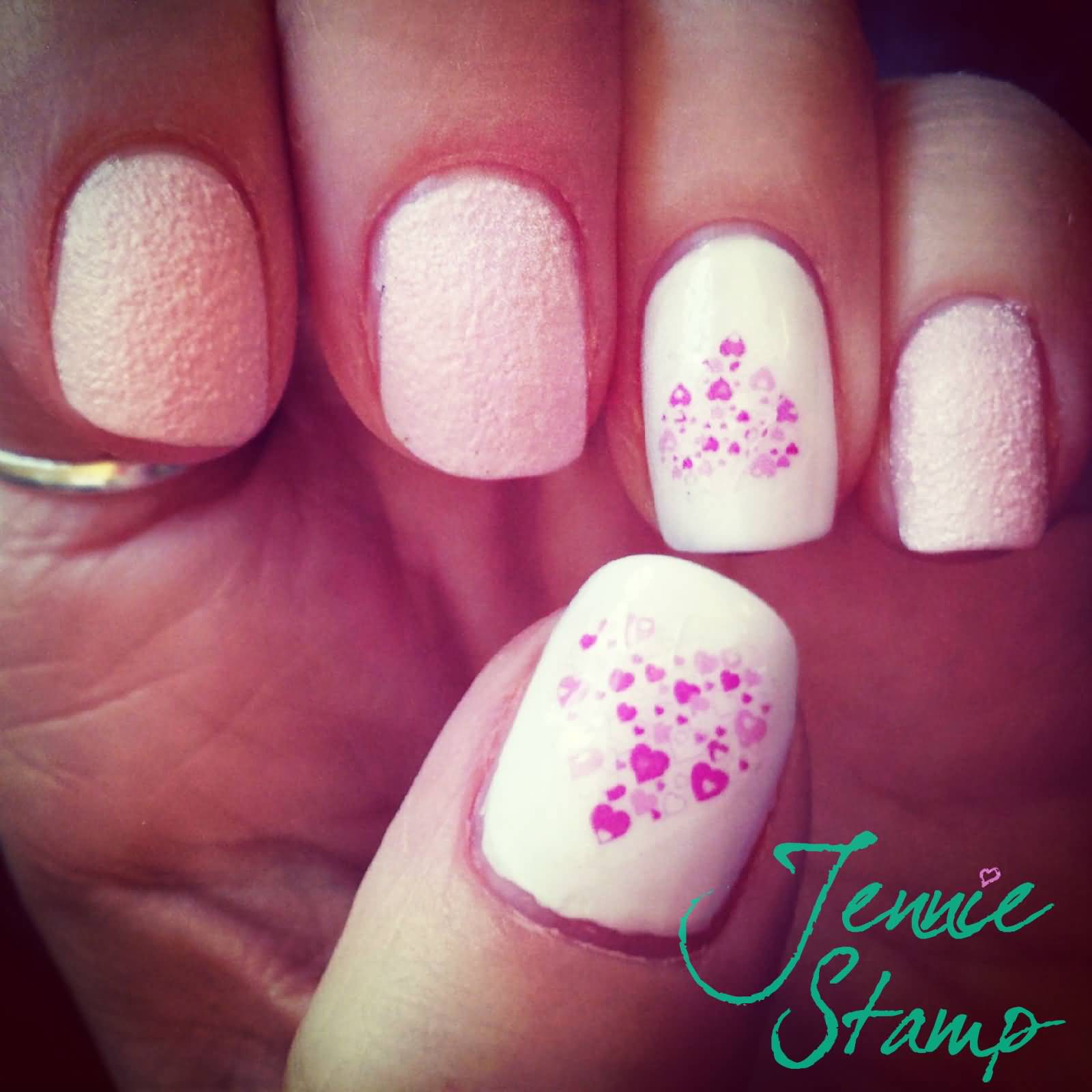 Pink Tiny Hearts Nail Art Design Idea