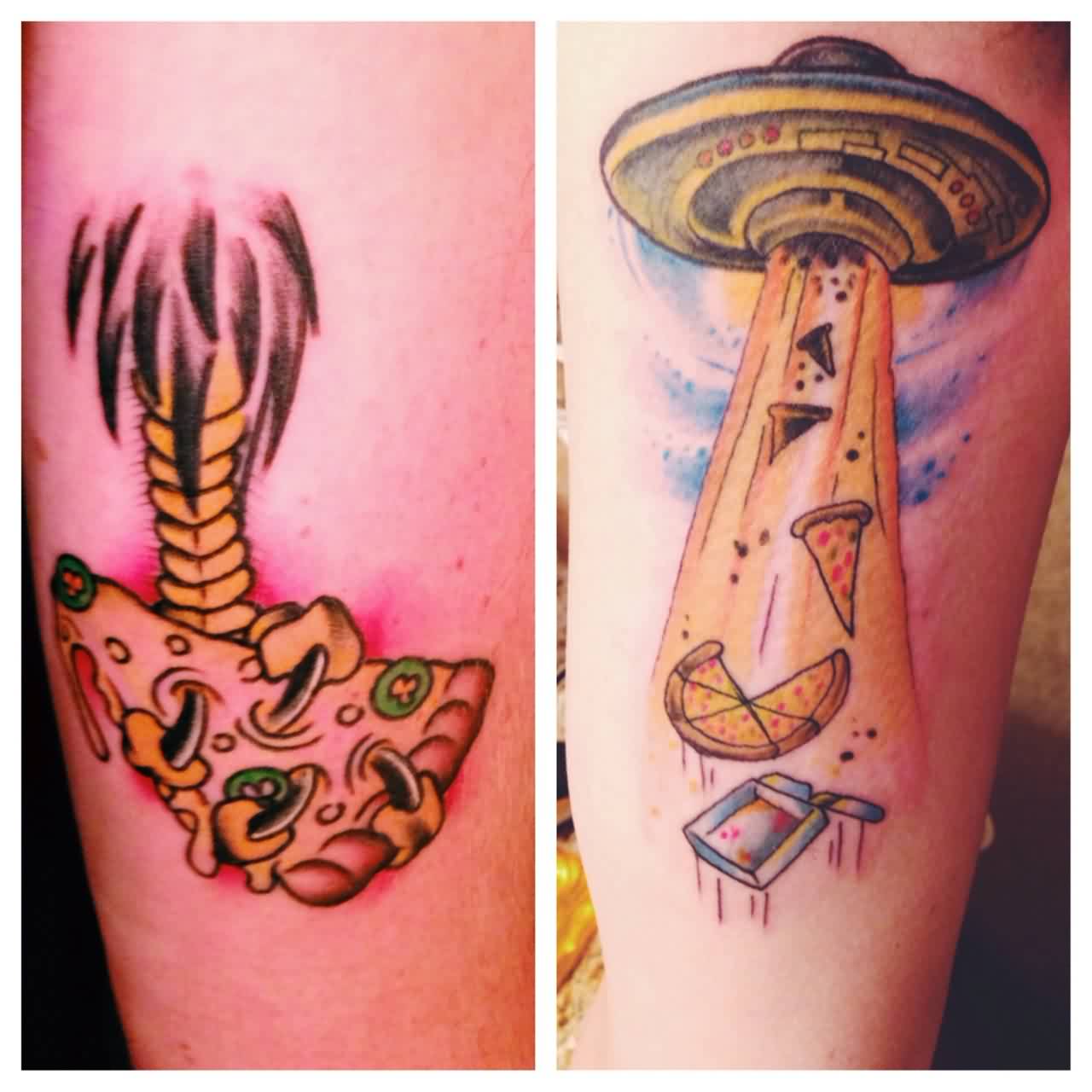 Pizza And Spaceship Tattoo