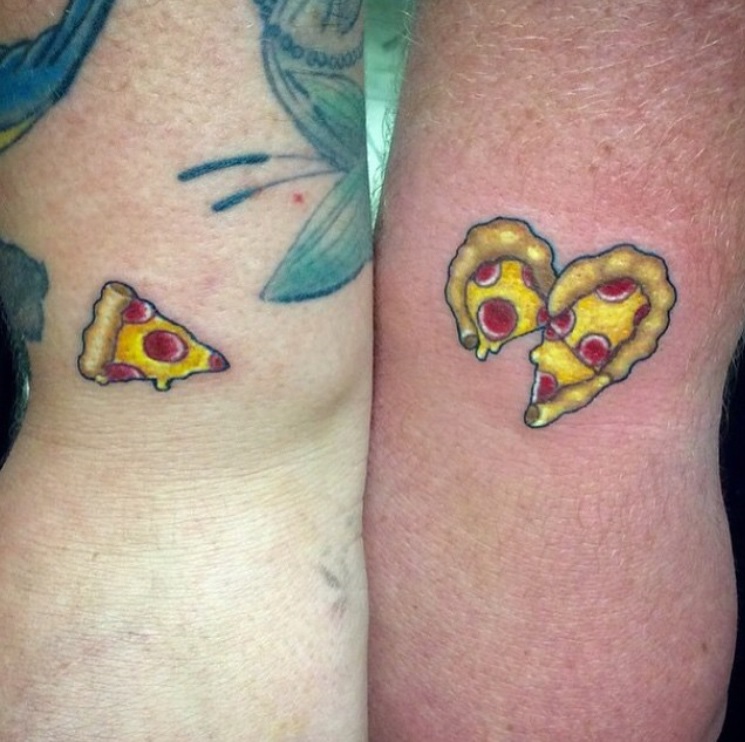Pizza Heart Shape Matching Tattoos