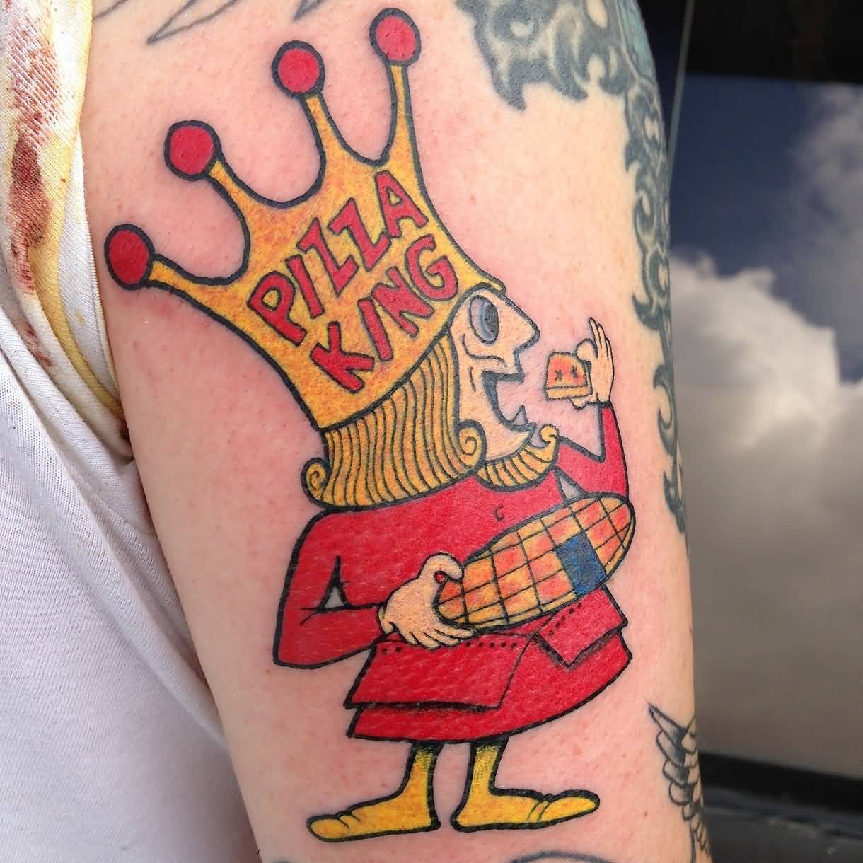 Pizza King Eating Tattoo On Half Sleeve