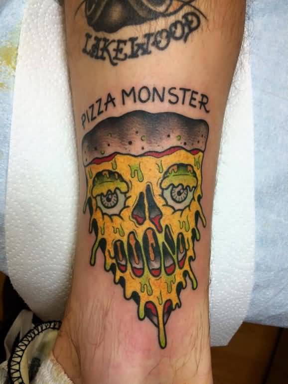 Pizza Monster Tattoo On Ankle