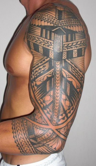Polynesian Samoan Tattoo On Left Full Sleeve