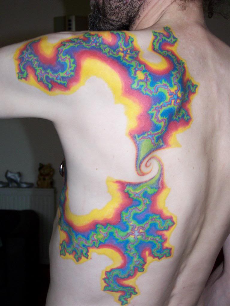 Psychodelic Fractal Mandelbrot Tattoo On Back For Men