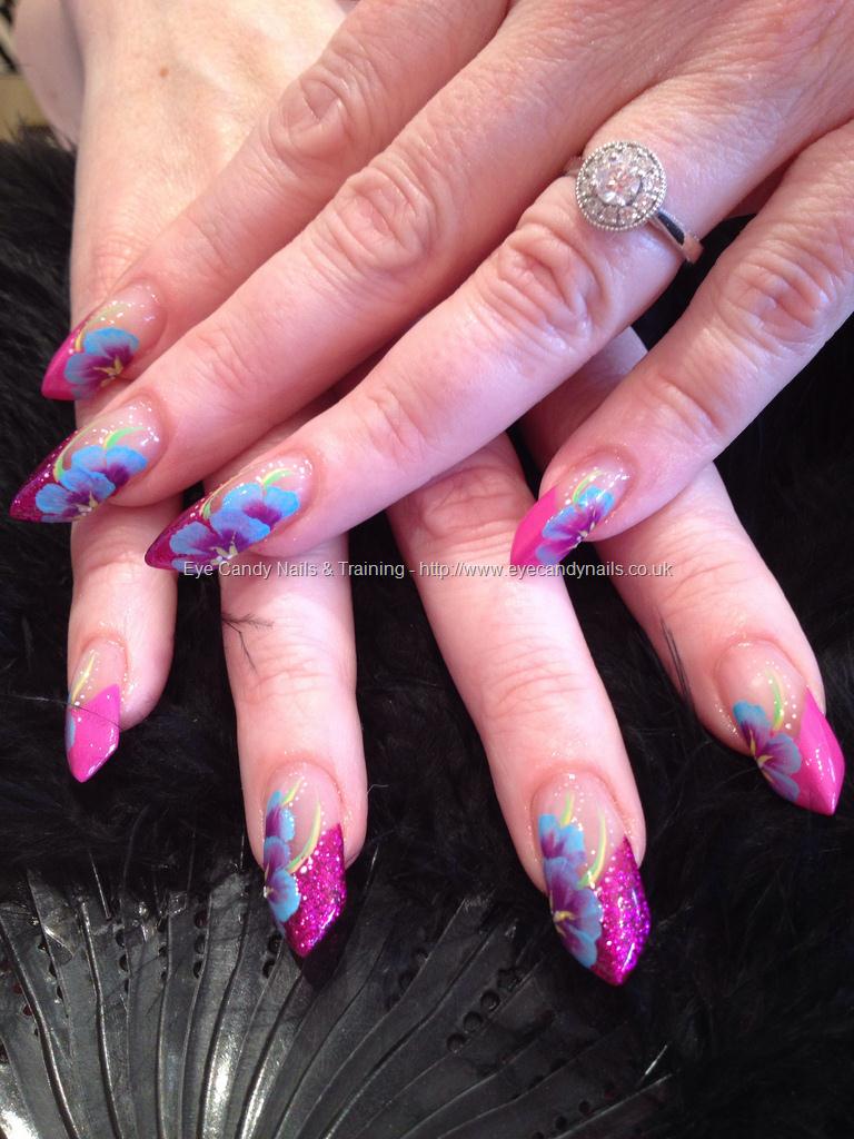 Purple And Pink Flowers Edge Nail Art