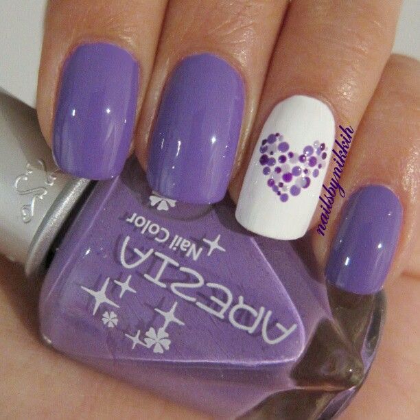 Purple Dots Heart Nail Art Design Idea