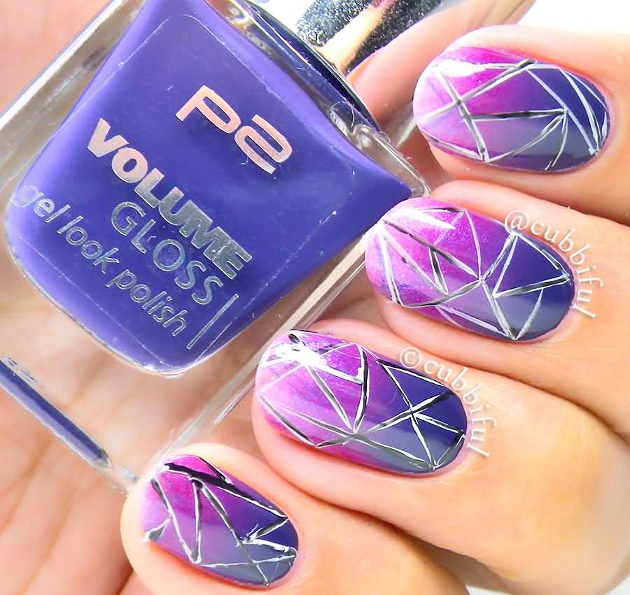 Purple Glossy Gradient Mosaic Nail Art Design Idea