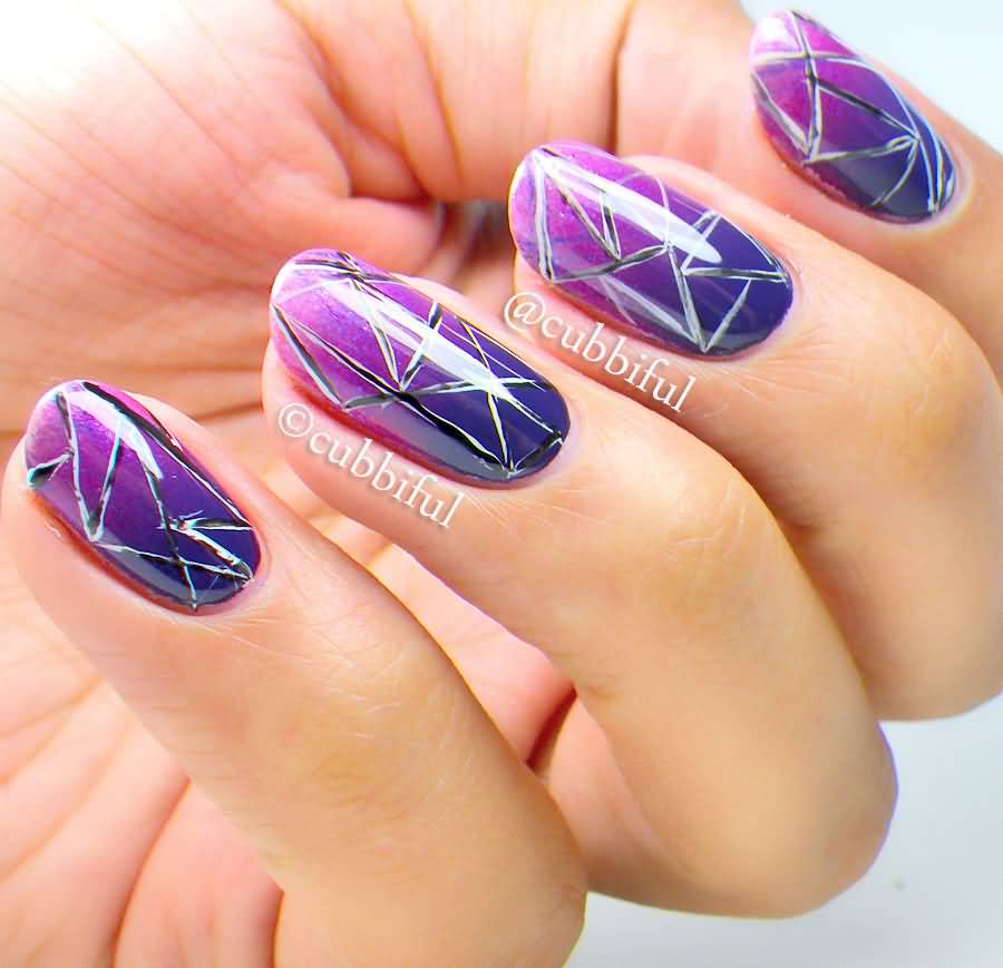 Purple Gradient Mosaic Nail Art