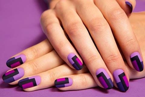 Purple Matte Pattern Nail Art Design