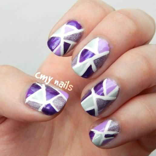 Purple Mosaic Nail Art