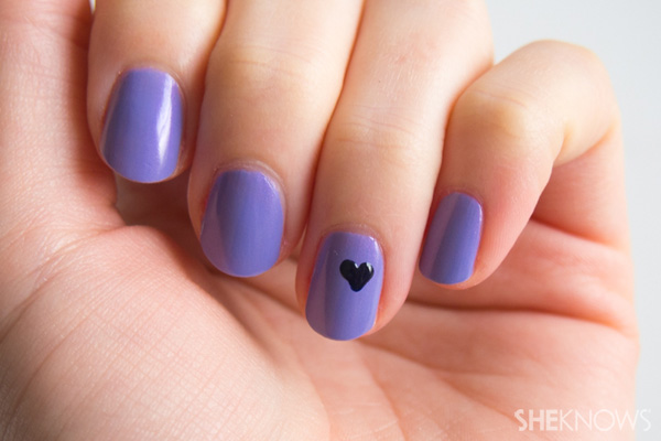 Purple Nails With Black Accent Heart Nail Art
