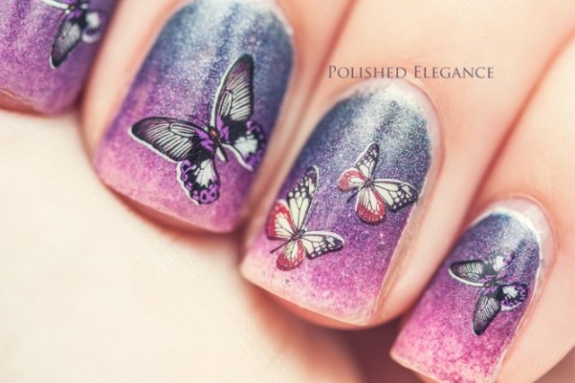 Purple Nails With Butterflies Nail Art Design Idea