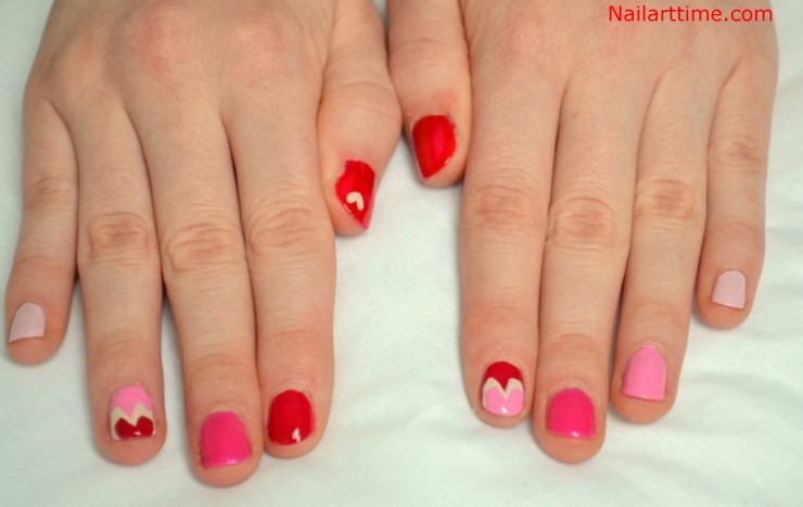 Radical Red Pink Heart Nail Art Design Idea