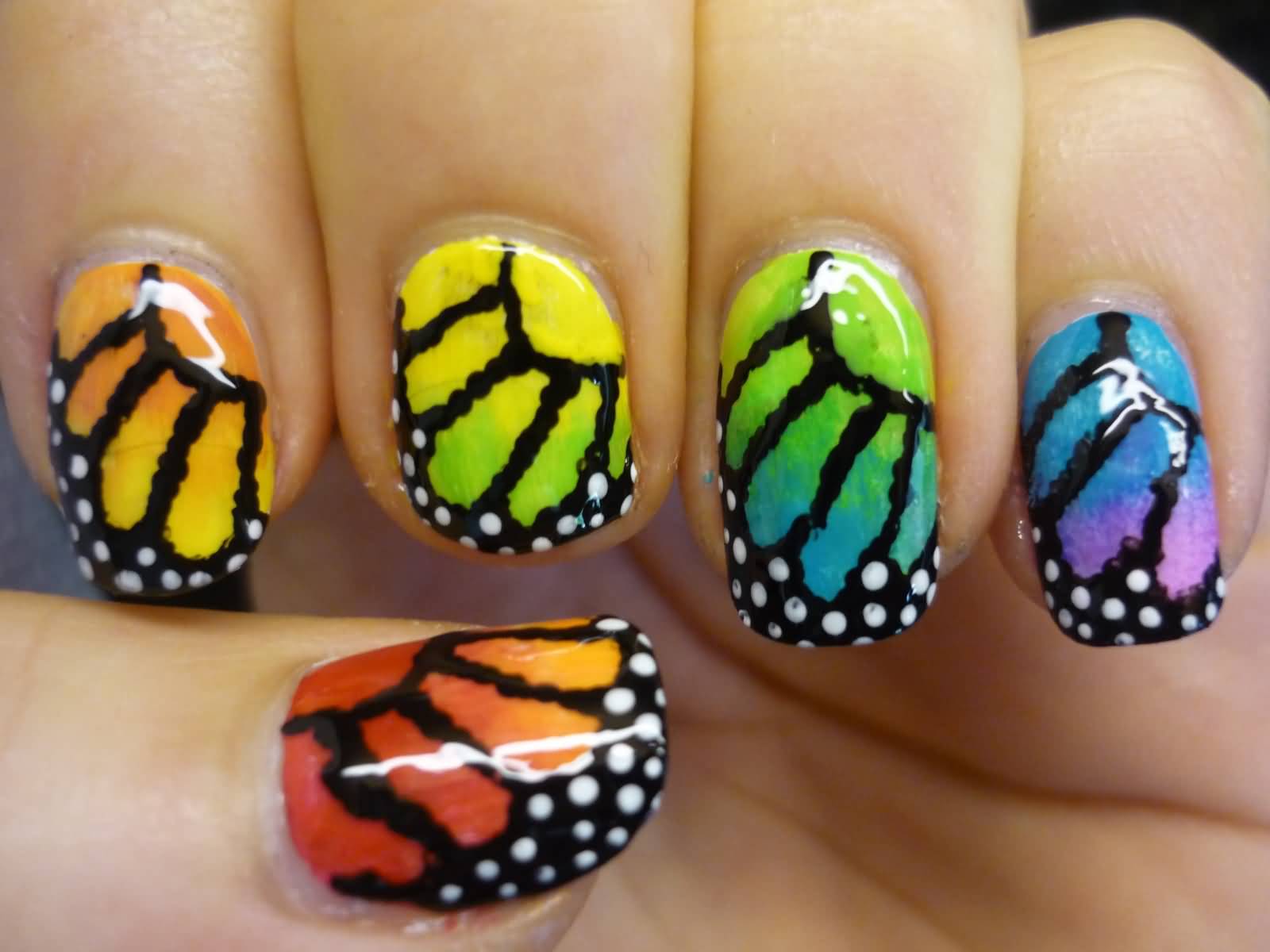 Rainbow Monarch Butterfly Nail Art