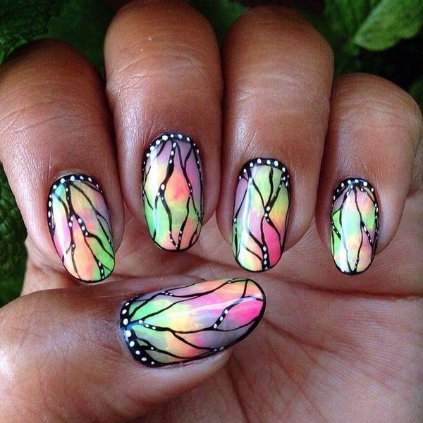 Rainbow Pastel Butterfly Wings Nail Art