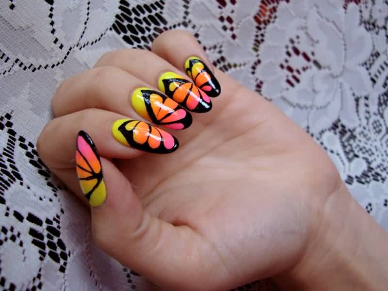 Rainbow Pastel Butterfly Wings Nail Art Design
