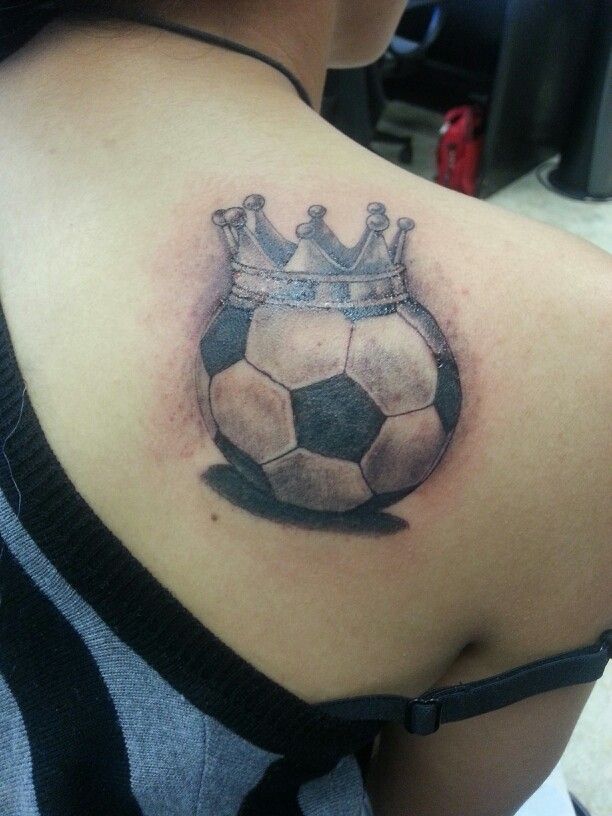 Realistic Football Wearing Crown Tattoo By Rudy Back Tattoo