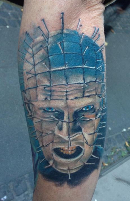 Realistic Blue Pinhead Tattoo