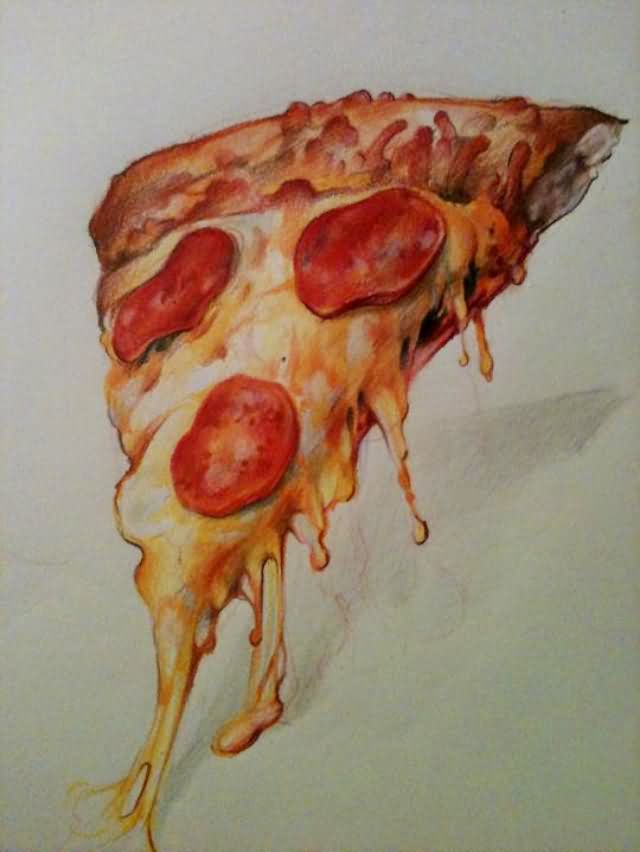 Realistic Color Ink Tomato Pizza Tattoo Design