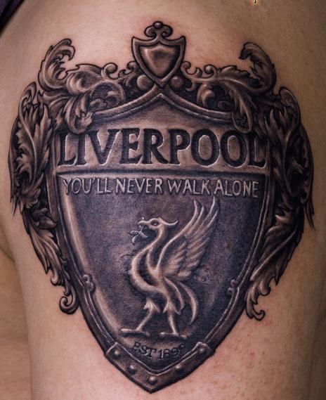 Realistic Liverpool Football Team Logo Tattoo On Left Shoulder
