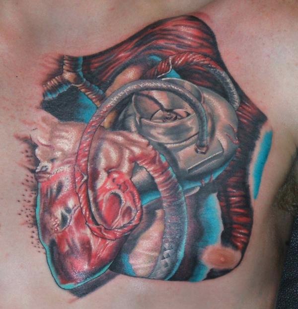 Realistic Man Chest Color Turbo Tattoo