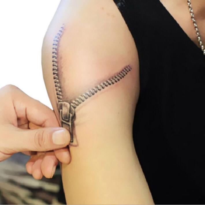 Realistic Open Zipper Tattoo On Right Shoulder For Girls