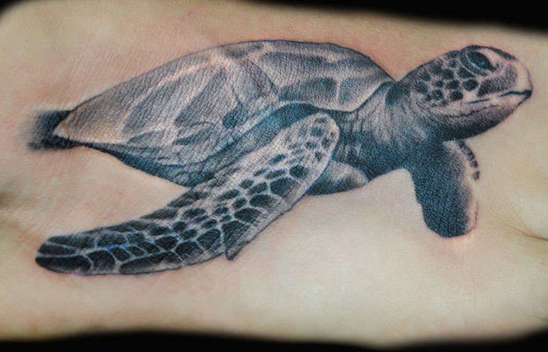 Realistic Swimming Sea Creature Turtle Tattoo