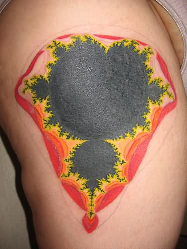 Red And Black Mandelbrot Fractal Tattoo On Shoulder