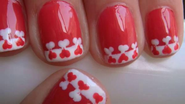 Red And White French Tip Heart Nail Art