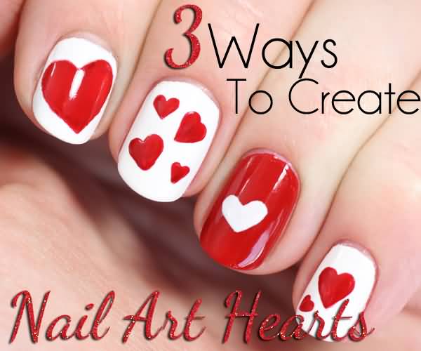Red And White Hearts Nail Art idea