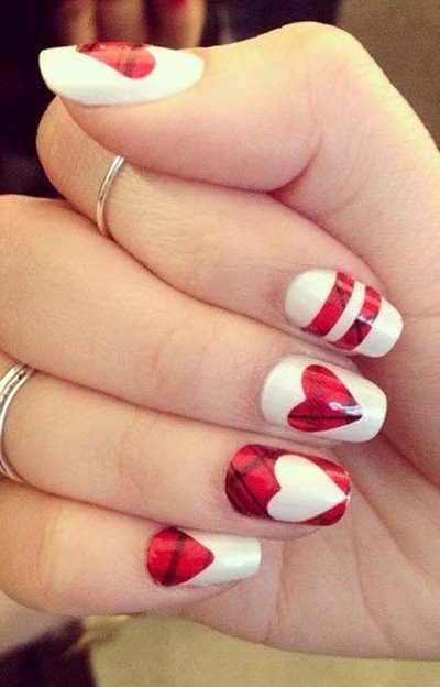 Red And White Hearts Nail Art