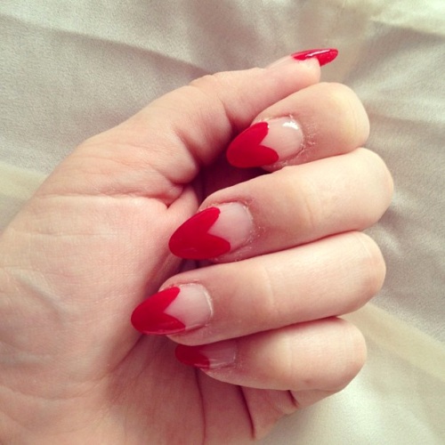 Red French Tip Hearts Nail Art