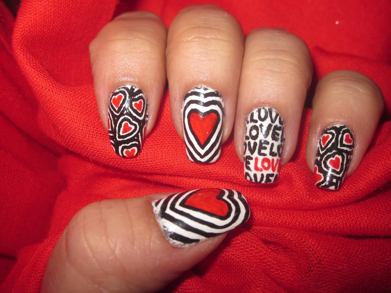 Red Heart Nail Art Idea