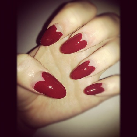 Red Heart Shaped French Tip Nail Art