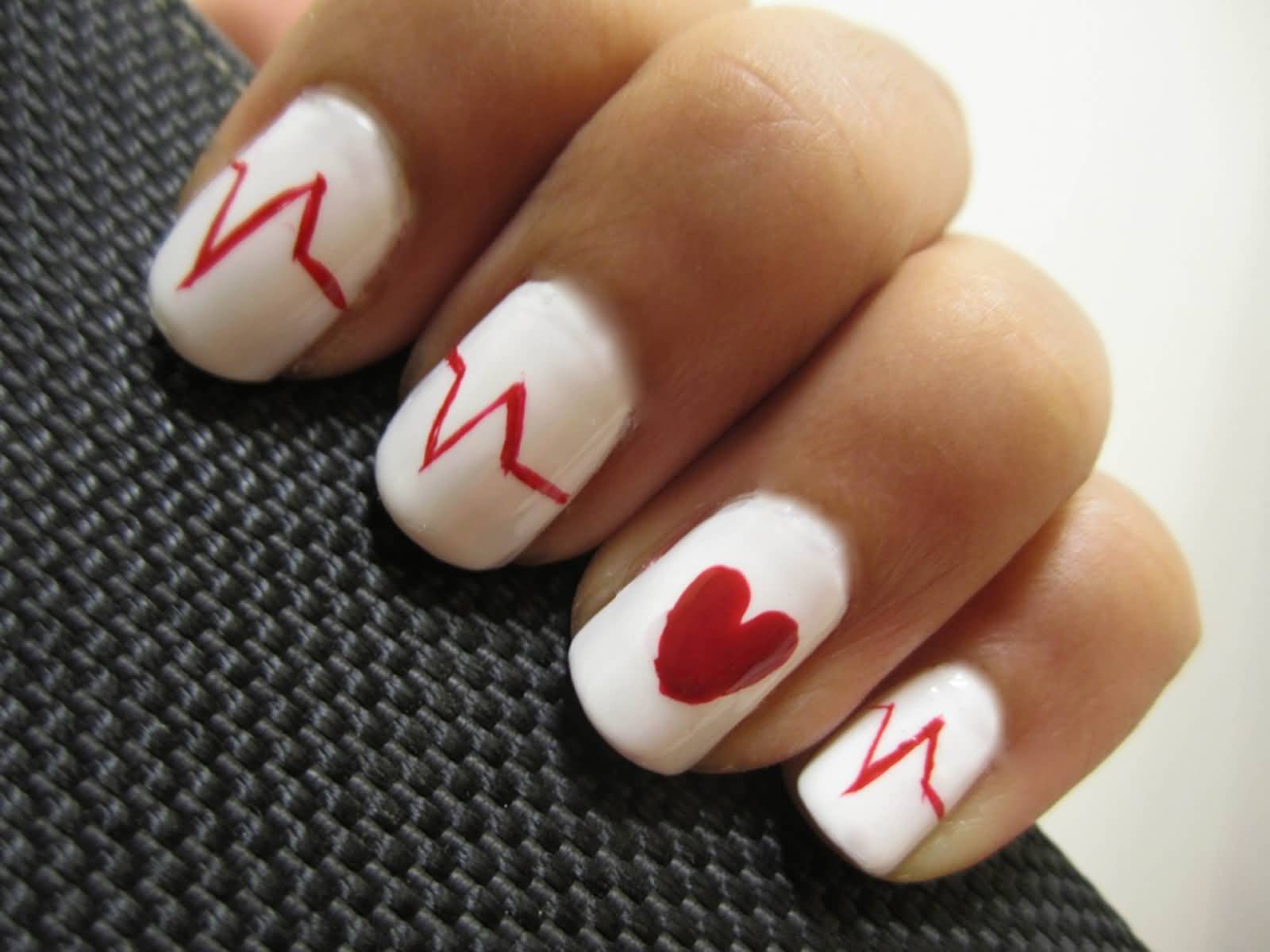Red Heartbeat Nail Art Design