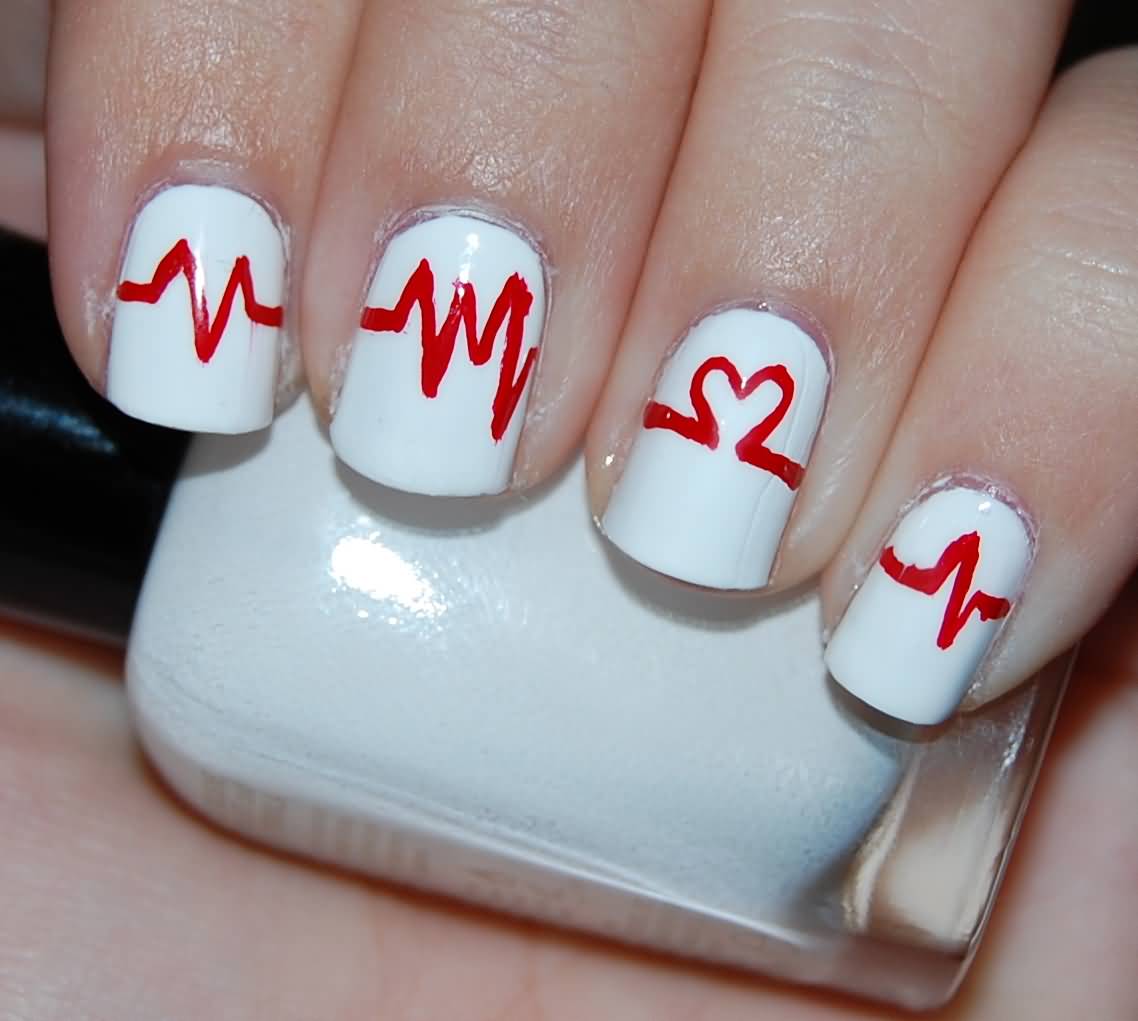 Red Heartbeat Nail Art Idea