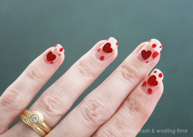 Red Hearts And Polka Dots Nail Art Idea