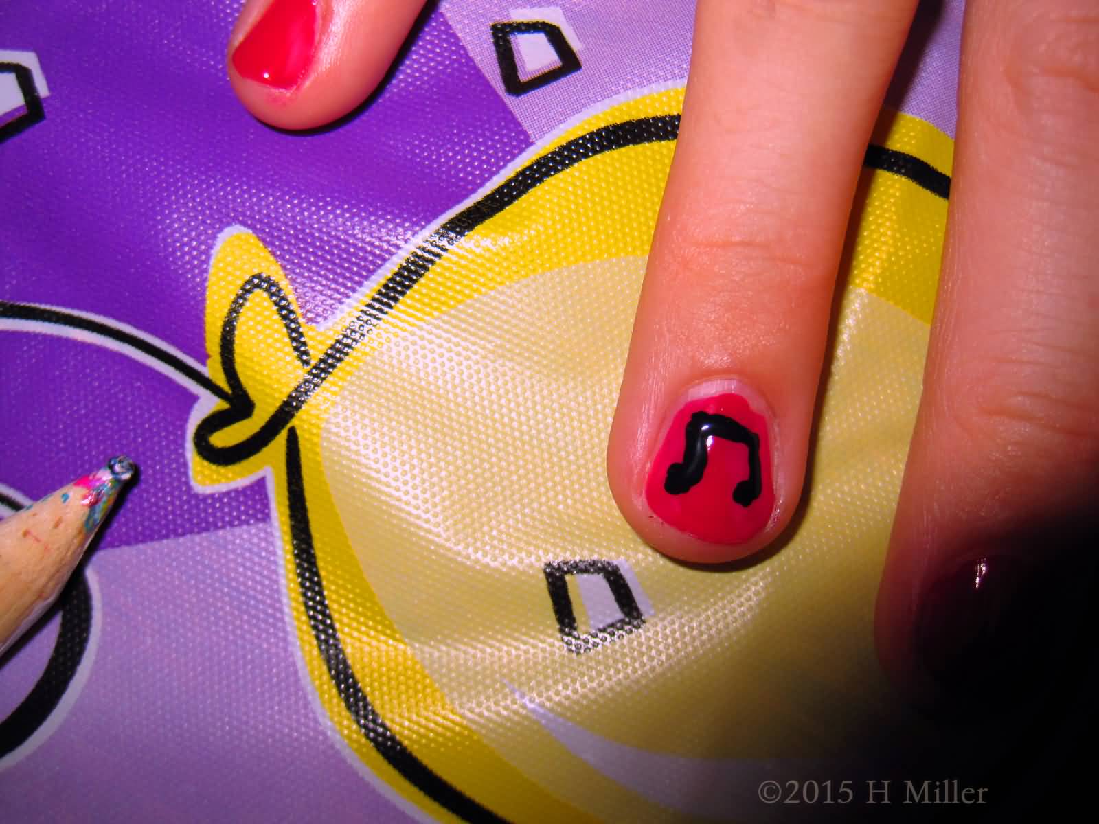 Red Nail With Black Music Note Nail Art