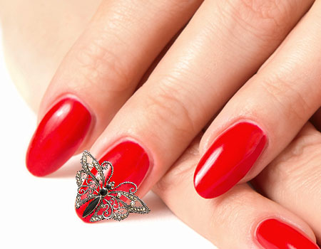 Red Nails With 3D Butterfly Nail Art Design