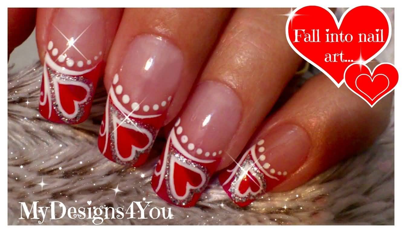 Red Valentine's Day Heart Nail Art