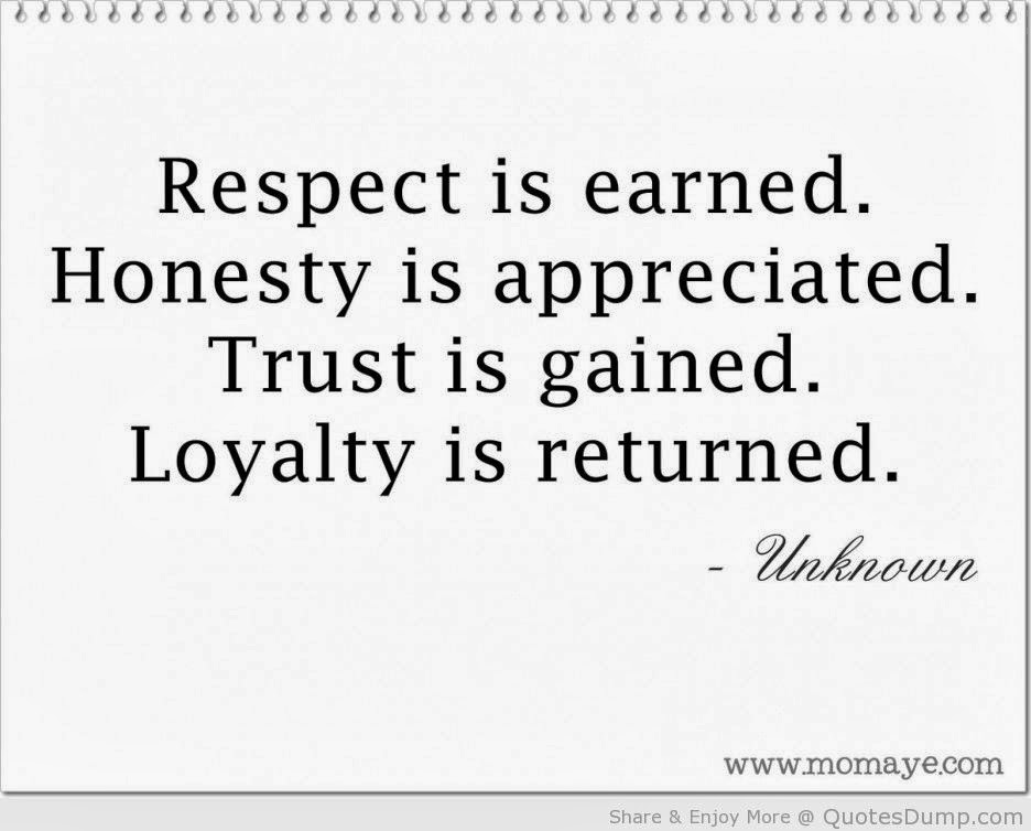 Respect is earned Honesty is appreciated Trust is gained Loyalty is returned
