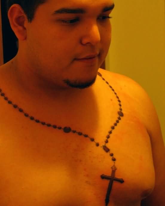 Rosary Cross Necklace Tattoo For Men