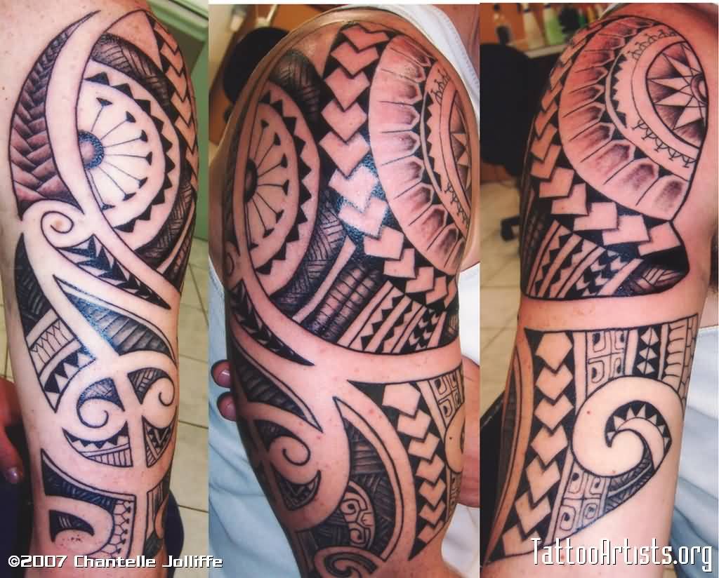 Samoan Tribal Design Tattoo On Half Sleeve