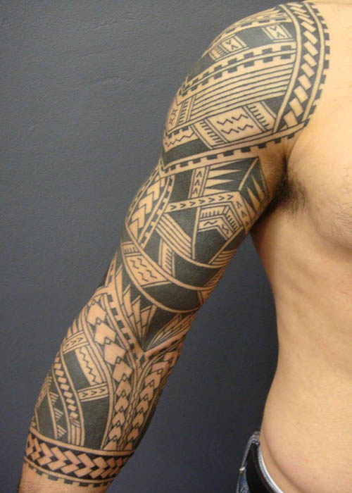 Samoan Tribal Full Sleeve Tattoo For Men
